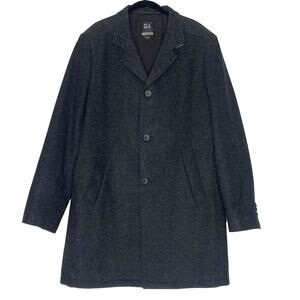 JOS A BANK Traveler Topcoat Men Medium Dark Grey Wool Blend Over Coat Lined EUC